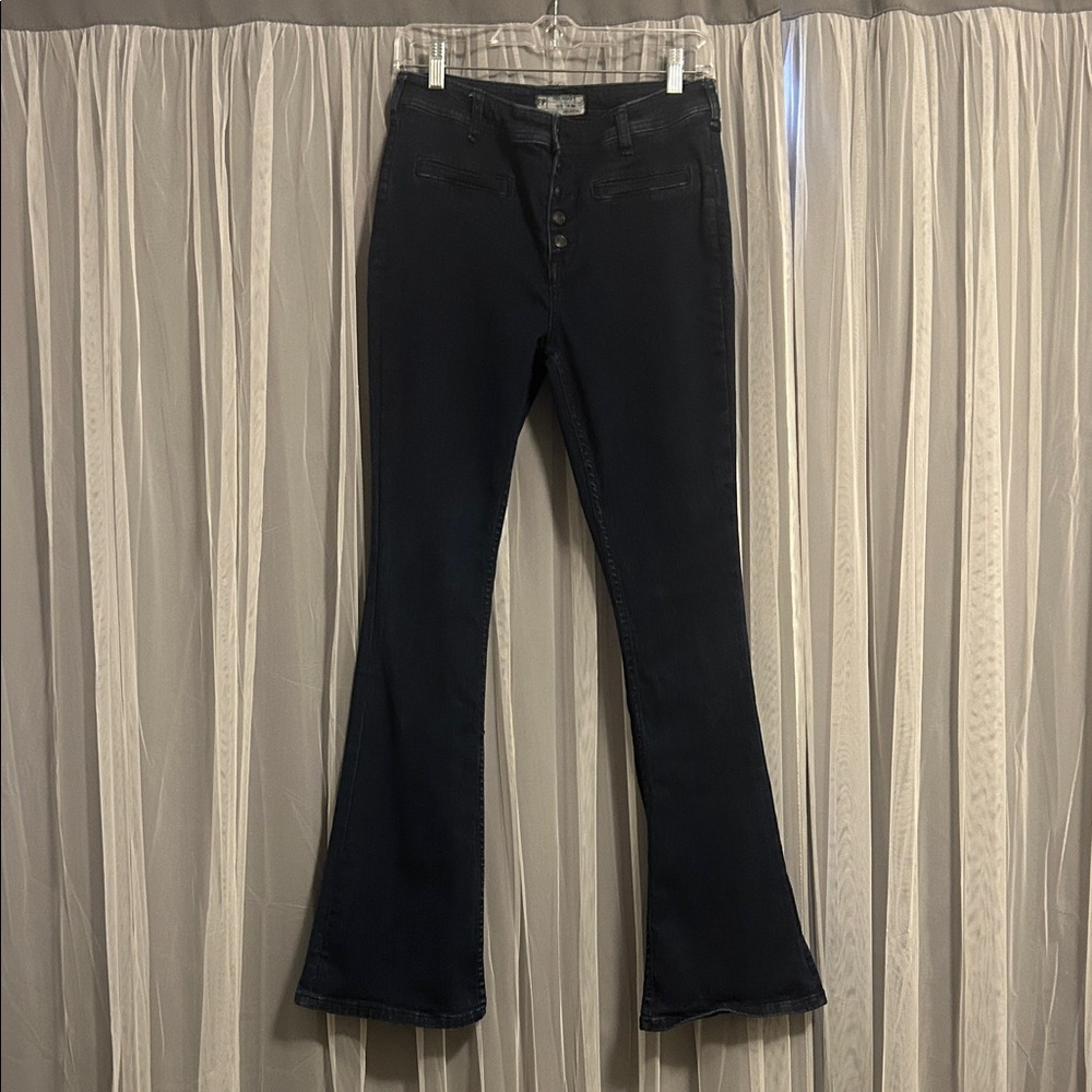 Free People Button Fly Stretch Slim Flare Jeans Dark Wash W 30